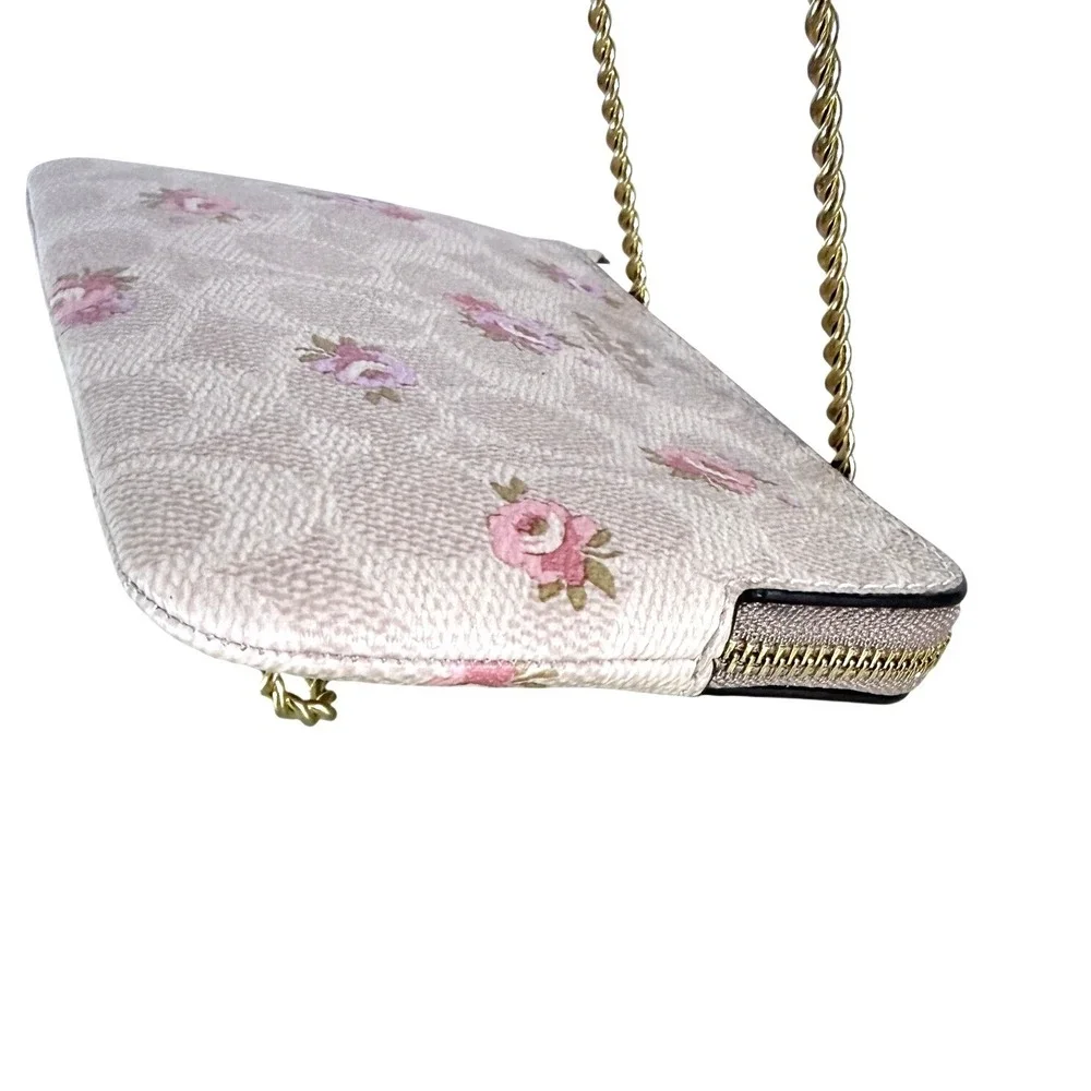 Coach Wristlet Corner Zip Signature Canvas Floral Print Sand Multi NEW